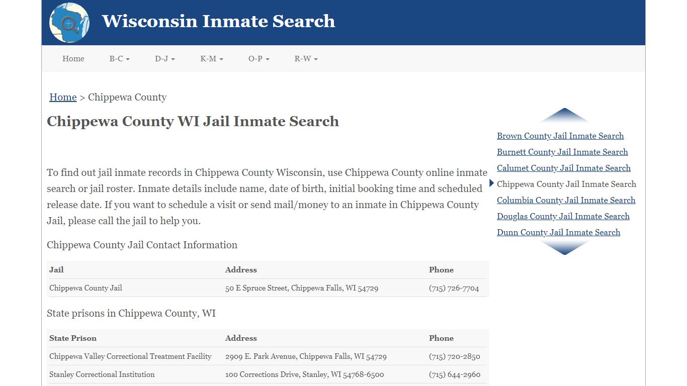 Chippewa County WI Jail Inmate Search