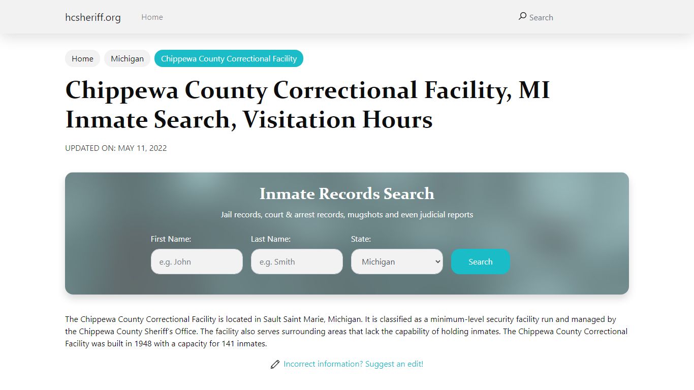 Chippewa County Correctional Facility, MI Inmate Search ...